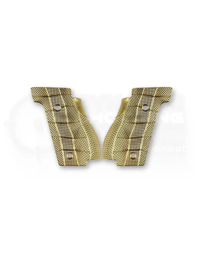 LOK Grips Messing GridLOK Griffschalen für Walther PDP Steel Frame in Raw Brass — Vorderansicht beider Griffschalen mit aggressivem GridLOK-Texturprofil