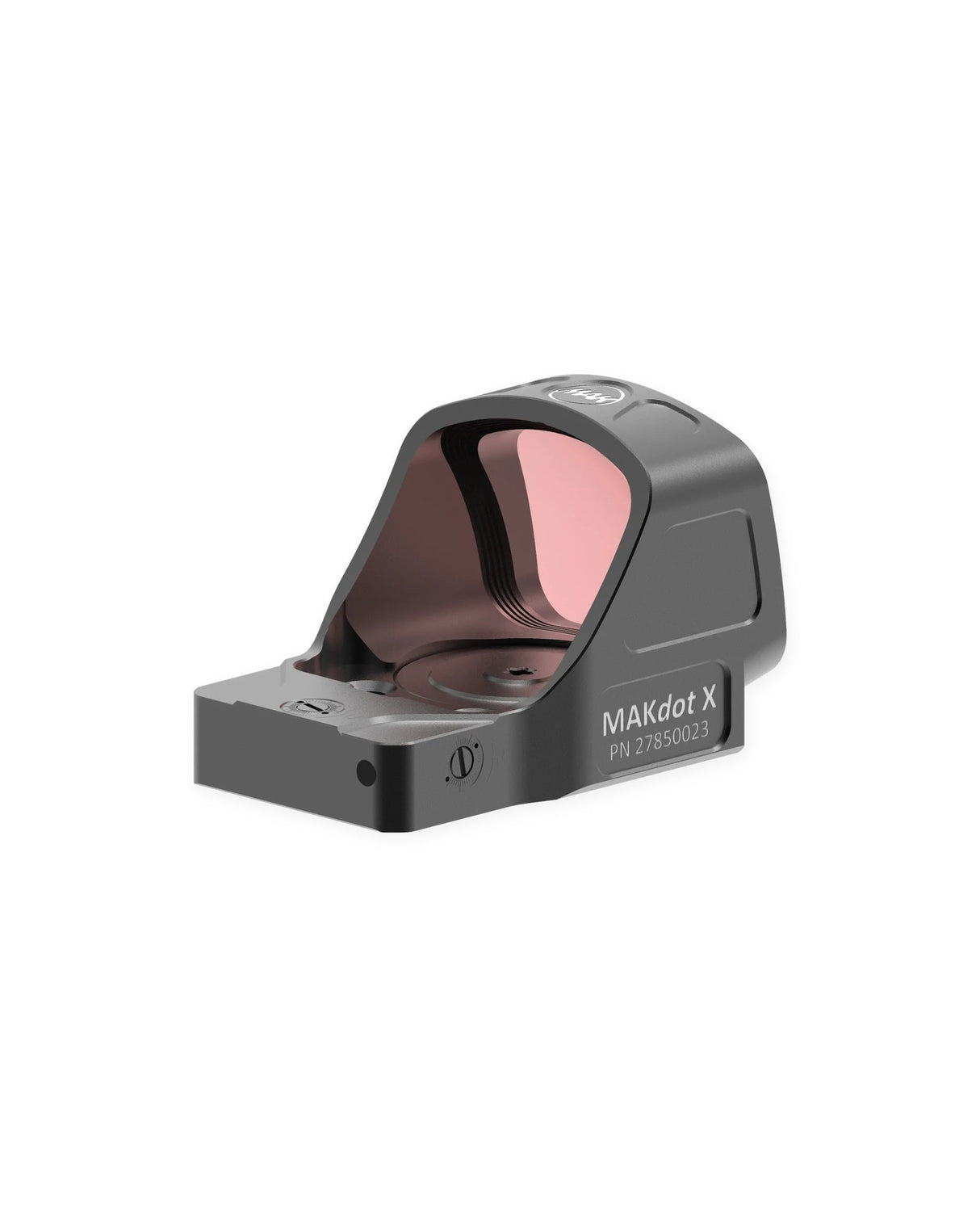 MAKdot X Red Dot Visier – Linsenansicht von vorne mit 28x22mm Sichtfenster und Helligkeitsverstellung
