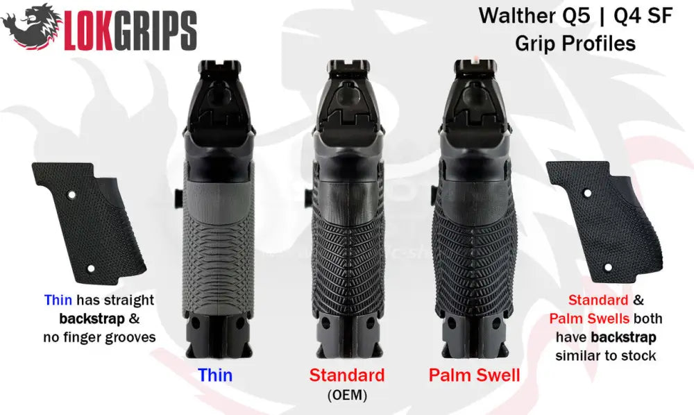 LOK Grips GridLOK Aluminium Griffschalen für Walther PDP Steel Frame in verschiedenen Formen zum Vergleich