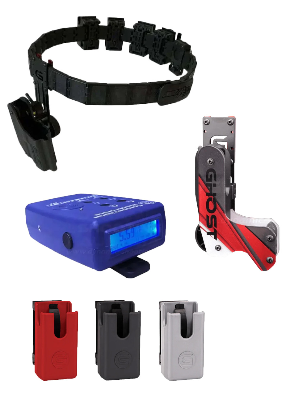 IPSC Ausrüstung und Zubehör wie IPSC Gürtel, IPSC Holster, IPSC Magazinhalter und IPSC Timer