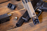 Armanov Kompensator für Pistolen im Kaliber 9mm mit 13.5x1 LH Gewinde oder 1 / 2 x 28 UNEF
