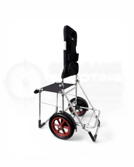 Seitliche Gesamtansicht des DAA Range Cart Stage Runner mit Metallrahmen und Rädern