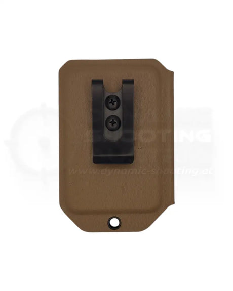 DarkDeer Kydex Ausweishalter in FDE – Rückansicht mit Gürtelclip