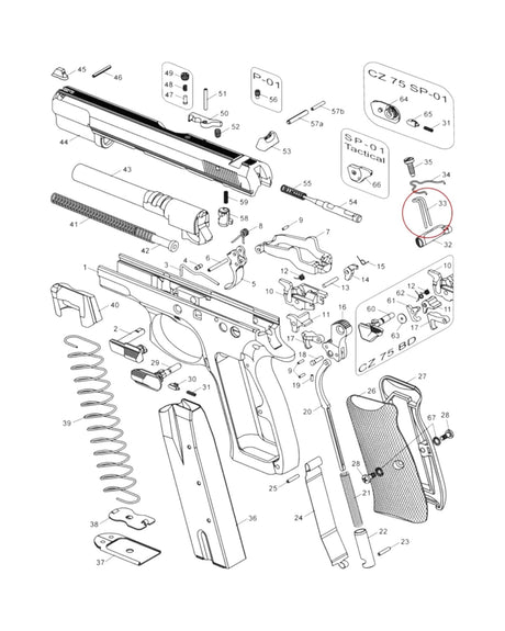CZ Magazin Auswurf Knopf Feder von Eemann Tech mit eine um zehn Prozent reduzierter Stärke 