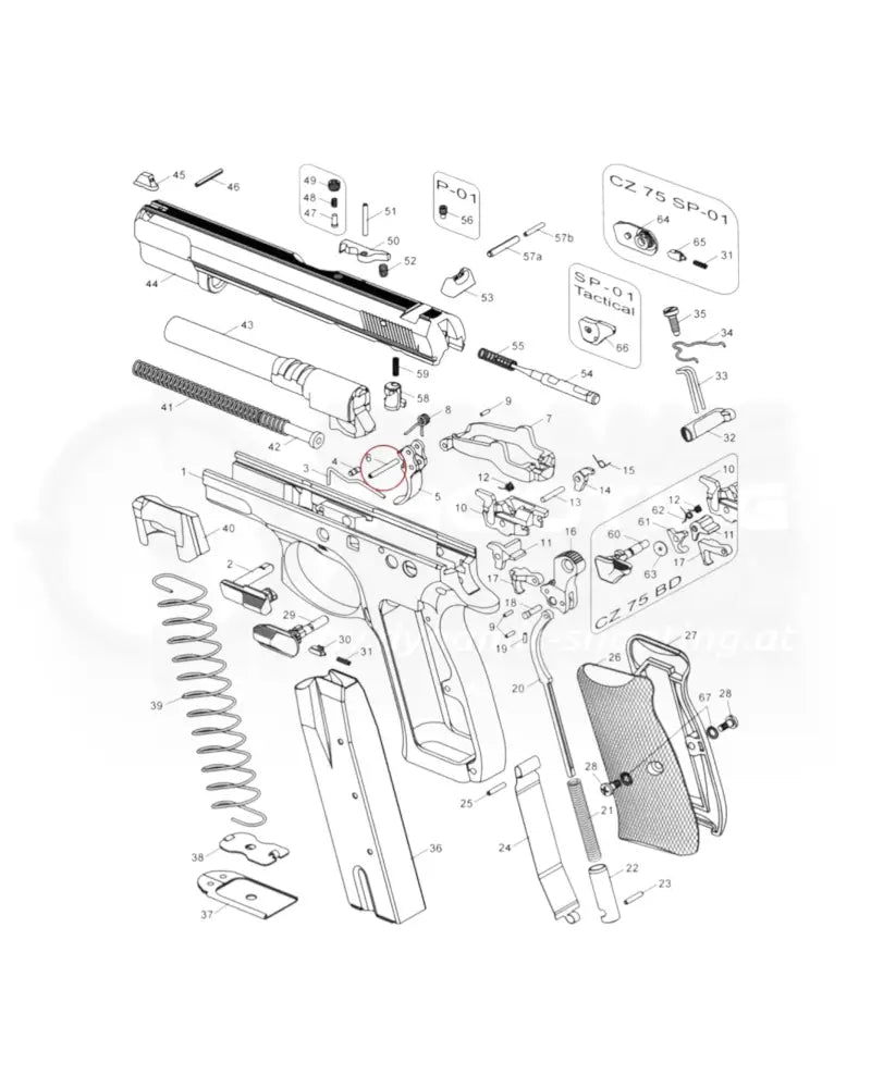 Eemann Tech Competition Trigger Pin Floating Stahl Abzugsstift freigestellt in der Explosionszeichnung
