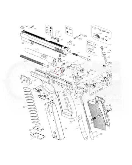 Eemann Tech Competition Trigger Pin Floating Stahl Abzugsstift freigestellt in der Explosionszeichnung