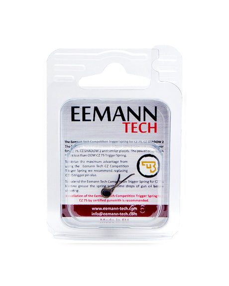 Eemann Tech Competition Trigger Spring CZ 75 – Verpackungsvorderseite mit Produktbeschreibung, Einbauhinweis und Spring-Feder sichtbar im Blister