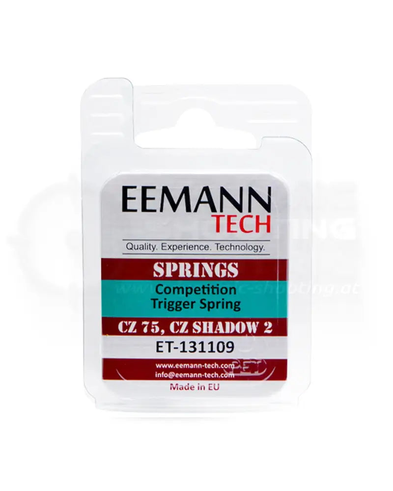 Eemann Tech Competition Trigger Spring CZ 75 / CZ Shadow 2 in original Blister-Verpackung, Rückseite mit Produktetikett und SKU ET-131109, Made in EU