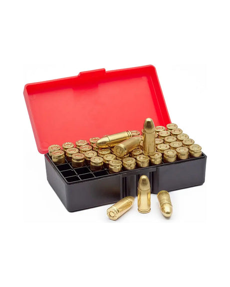 Eemann Tech Munitionsbox für 50 Patronen 9x19mm, geöffnet mit eingelegten 9x19mm Patronen