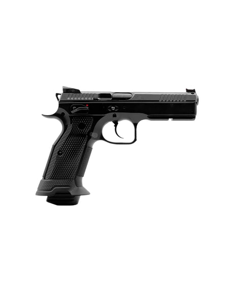 Ultimate Magazintrichter von Eemann Tech für die CZ Shadow 2 Magwell für IPSC Open oder IPSC Optics Division montiert auf einer CZ Shadow 2 mit Ultimate Griffschalen