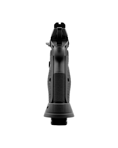 Ultimate Magazintrichter von Eemann Tech für die CZ Shadow 2 Magwell für IPSC Open oder IPSC Optics Division montiert auf einer CZ Shadow 2 mit Ultimate Griffschalen Rückansicht