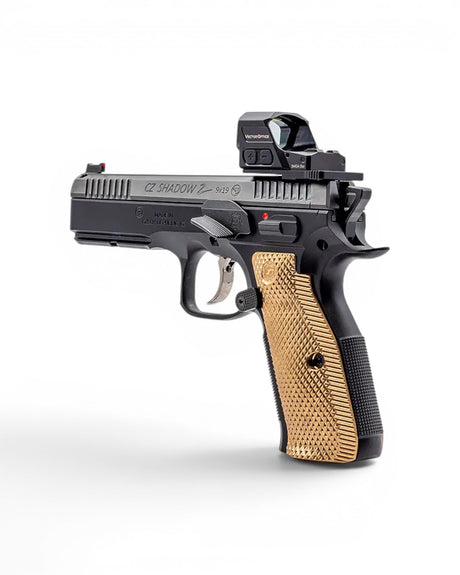 Shielded Verschlussfanghebel mit Daumenauflage mit Schild von Eemann Tech montiert auf einer CZ Shadow 2, Tactical Sport und CZ TS2