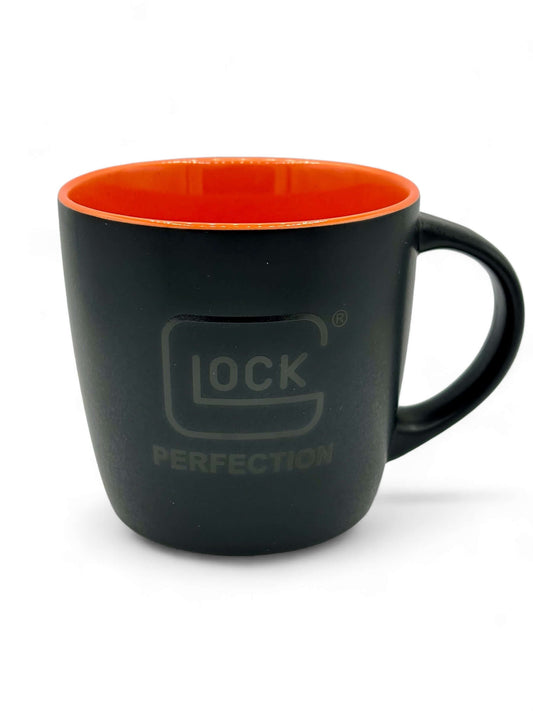 Glock Kaffetasse Kaffeeheferl in schwarz/orange mit Glock Perfection Logo