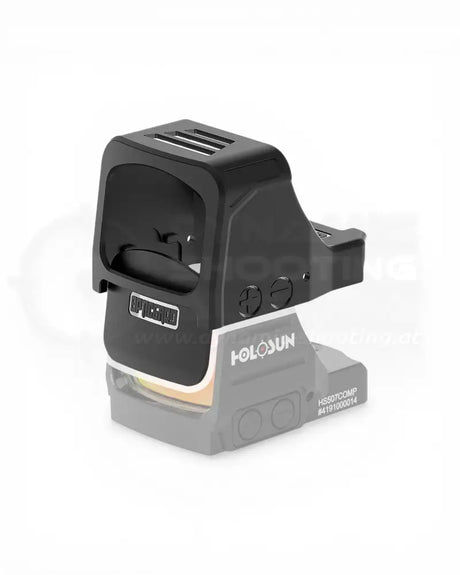 OpticGard Schutzcover für Holosun 507 COMP – Seitenansicht mit Verriegelungspins und Zugang zu den Einstellschrauben