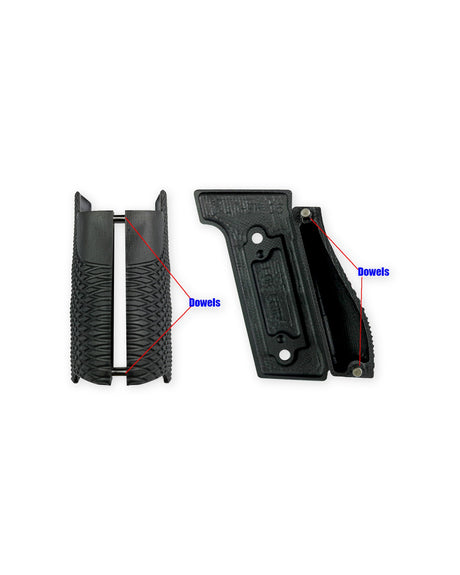 LOK Grips GridLOK Griffschalen für Walther PDP Steel Frame – Innenansicht mit Passstiften (Dowels) und Checkered-Textur Detail