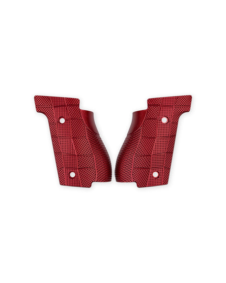 LOK Grips GridLOK Palm Swell Griffschalen aus Aluminium für Walther PDP Steel Frame Full Size in Rot – eloxiertes Aluminium mit Kreuzschraffur