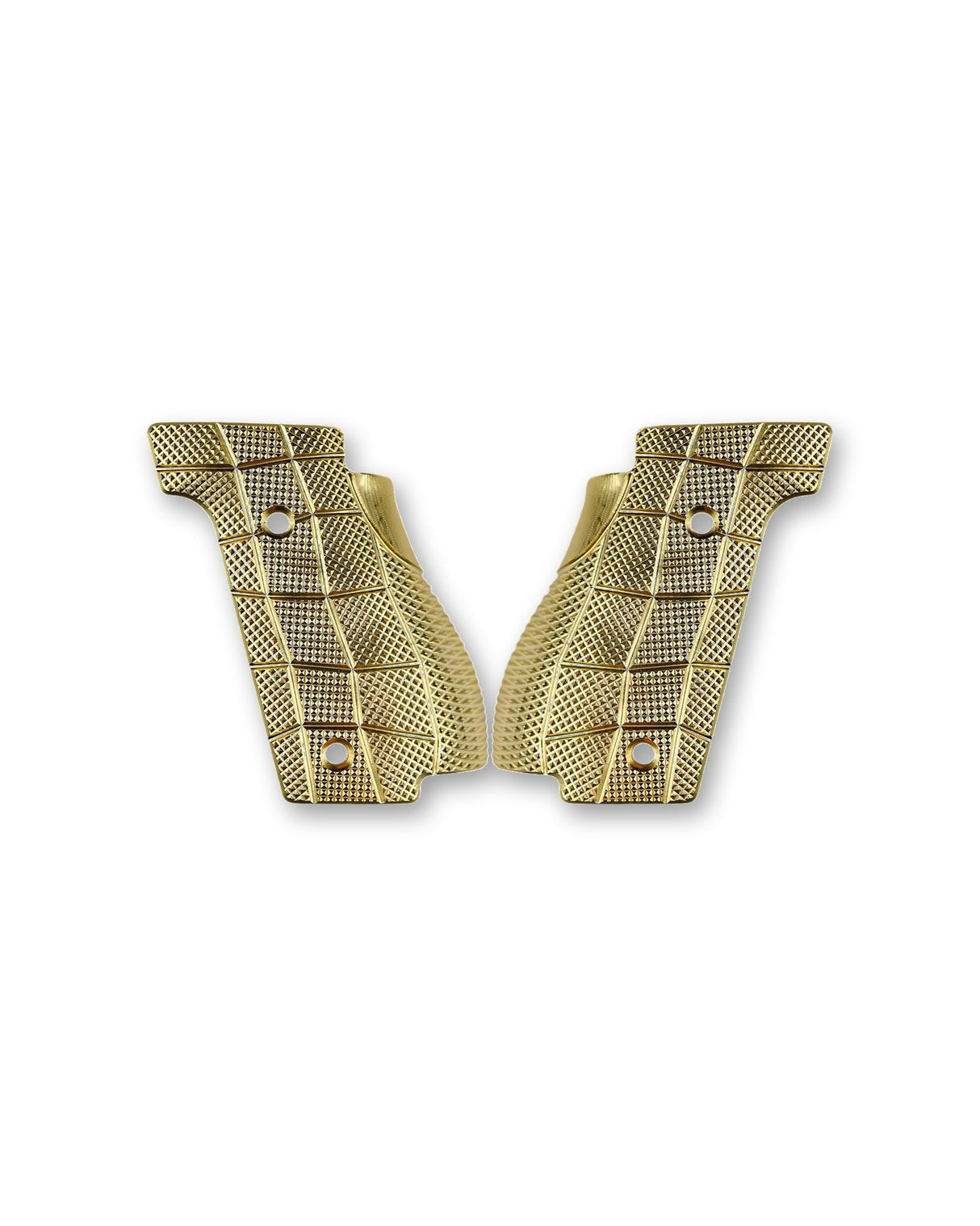 LOK Grips Messing GridLOK Griffschalen für Walther PDP Steel Frame in Raw Brass — Vorderansicht beider Griffschalen mit aggressivem GridLOK-Texturprofil