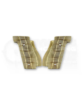 LOK Grips Messing GridLOK Griffschalen für Walther PDP Steel Frame in Raw Brass — Vorderansicht beider Griffschalen mit aggressivem GridLOK-Texturprofil