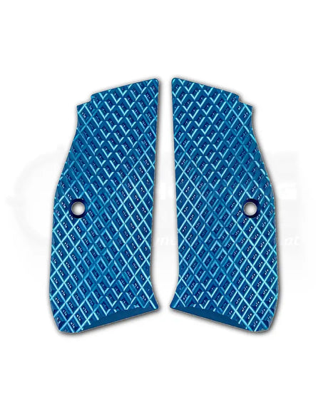 LOK Grips JAWS Palm Swell Griffschalen aus Aluminium für CZ Shadow 2 und SP-01 in Blau – aggressives JAWS Muster, IPSC zugelassen