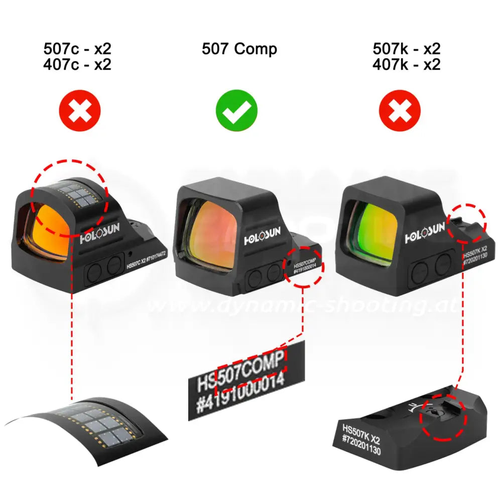 OpticGard Kompatibilitätsübersicht – passend ausschließlich für Holosun HS507 COMP, nicht kompatibel mit 507C, 407C, 507K oder 407K
