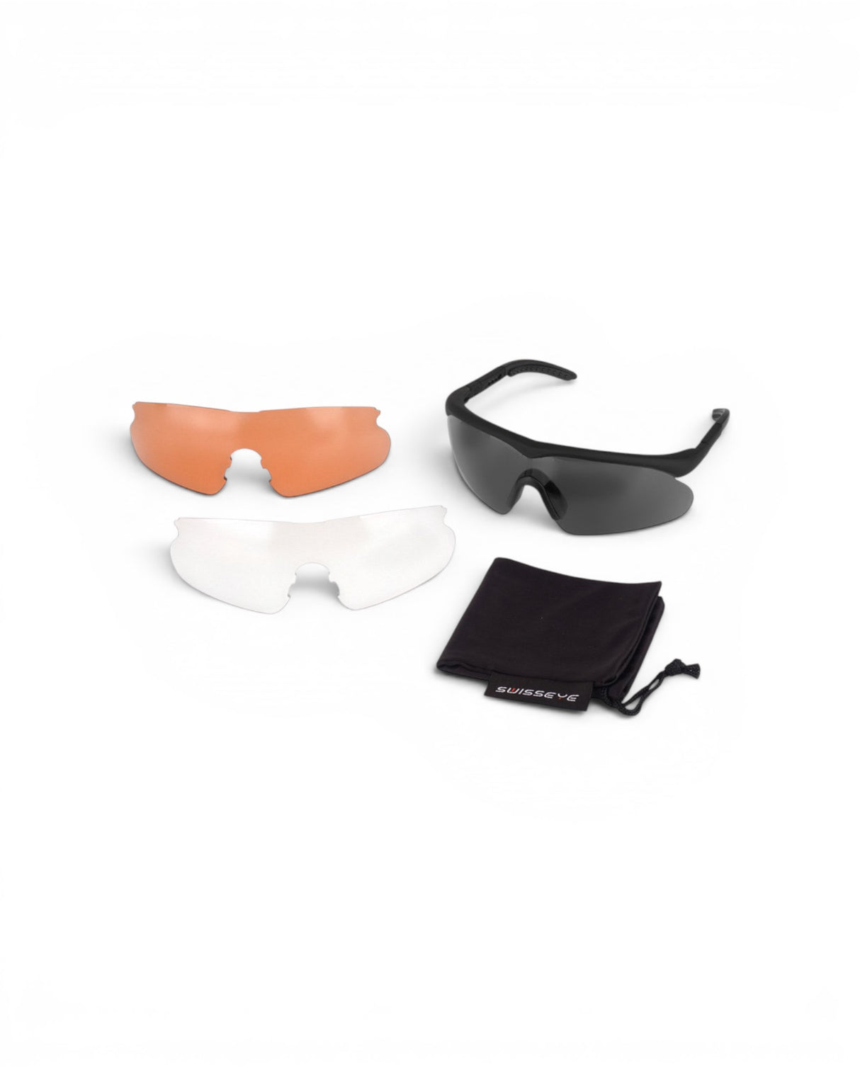 Schutzbrille Swiss Eye Raptor Schiessbrille mit weissen, orangen und schwarzen Glaesern und Mikrofasterbeutel