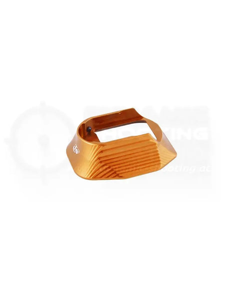 Toni System Open Magazintrichter aus Aluminium für CZ 75 Tactical Sport und CZ TS2, orange eloxiert, Ansicht von vorne-oben – IPSC Open Division