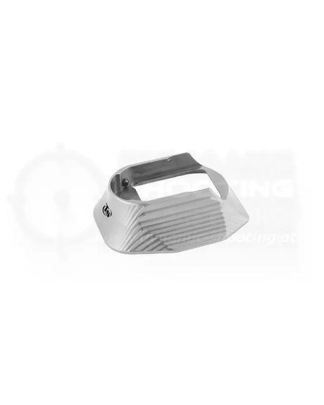 Toni System Open Magazintrichter für CZ 75 Tactical Sport und CZ TS2 in Silber, Rückansicht – Open Magazintrichter Wettkampf