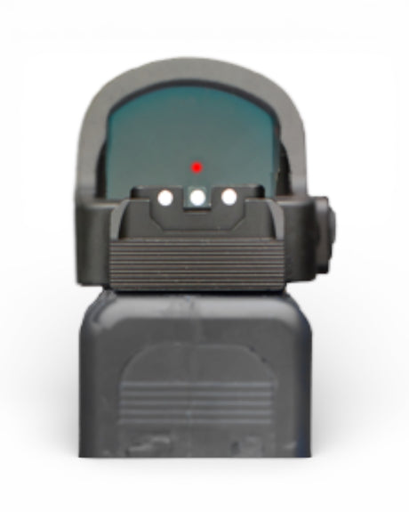 Verstellbare Glock Fiber Optic Visierung bestehend aus Kimme und Korn mit Fiberglas Einsatz für MOS Pistolen zur Verwendung mit Red Dot