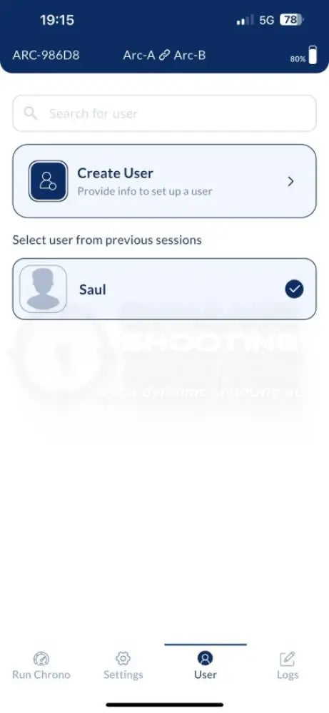 Chronograph zur Messung der Geschossgeschwindigkeit von Double Alpha App mit Resultaten 