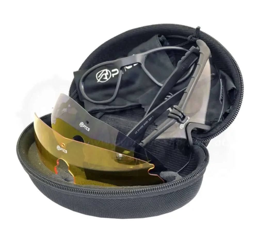 Schussbrille Schießbrille Schutzbrille Double Alpha im Set mit Etui
