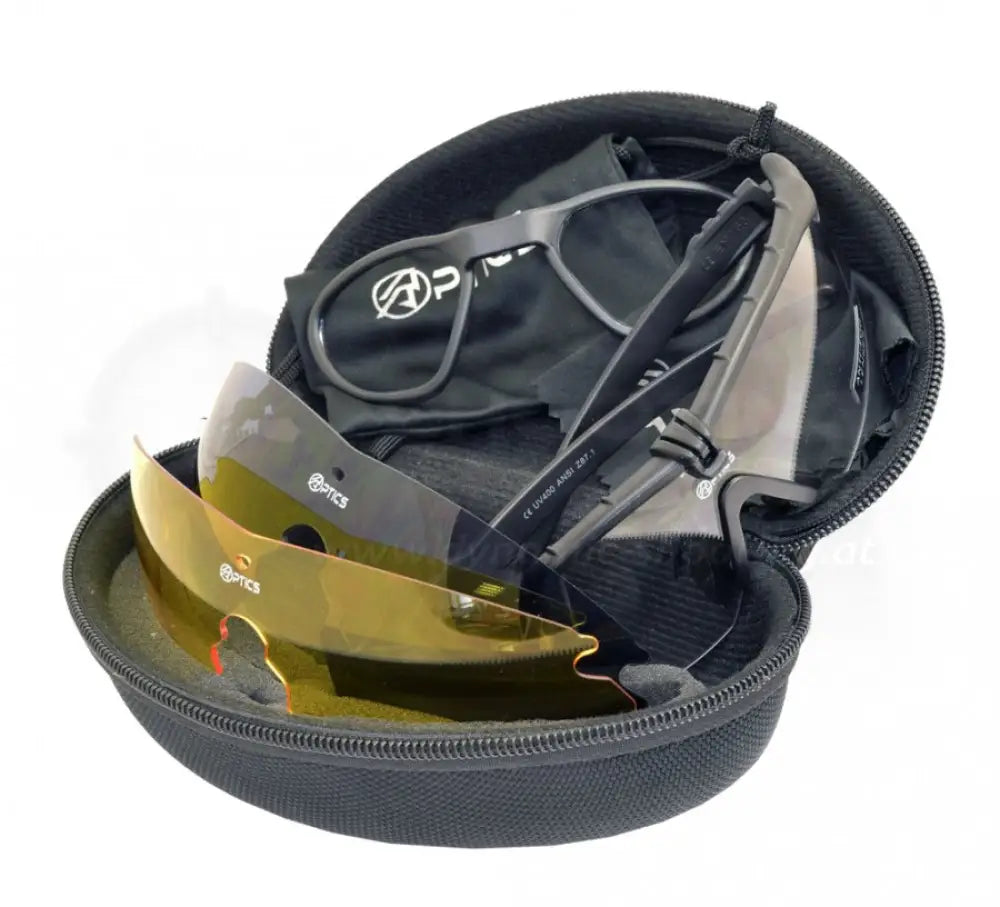 Schussbrille Schießbrille Schutzbrille Double Alpha im Set mit Etui