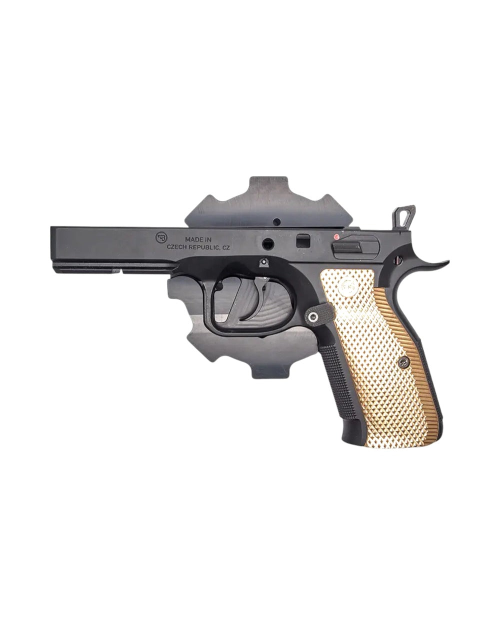 Eemann Tech Bench Block für CZ Shadow 2 - Rückseite mit Aussparung für Laufbuchse und Hauptfeder-Öffnung