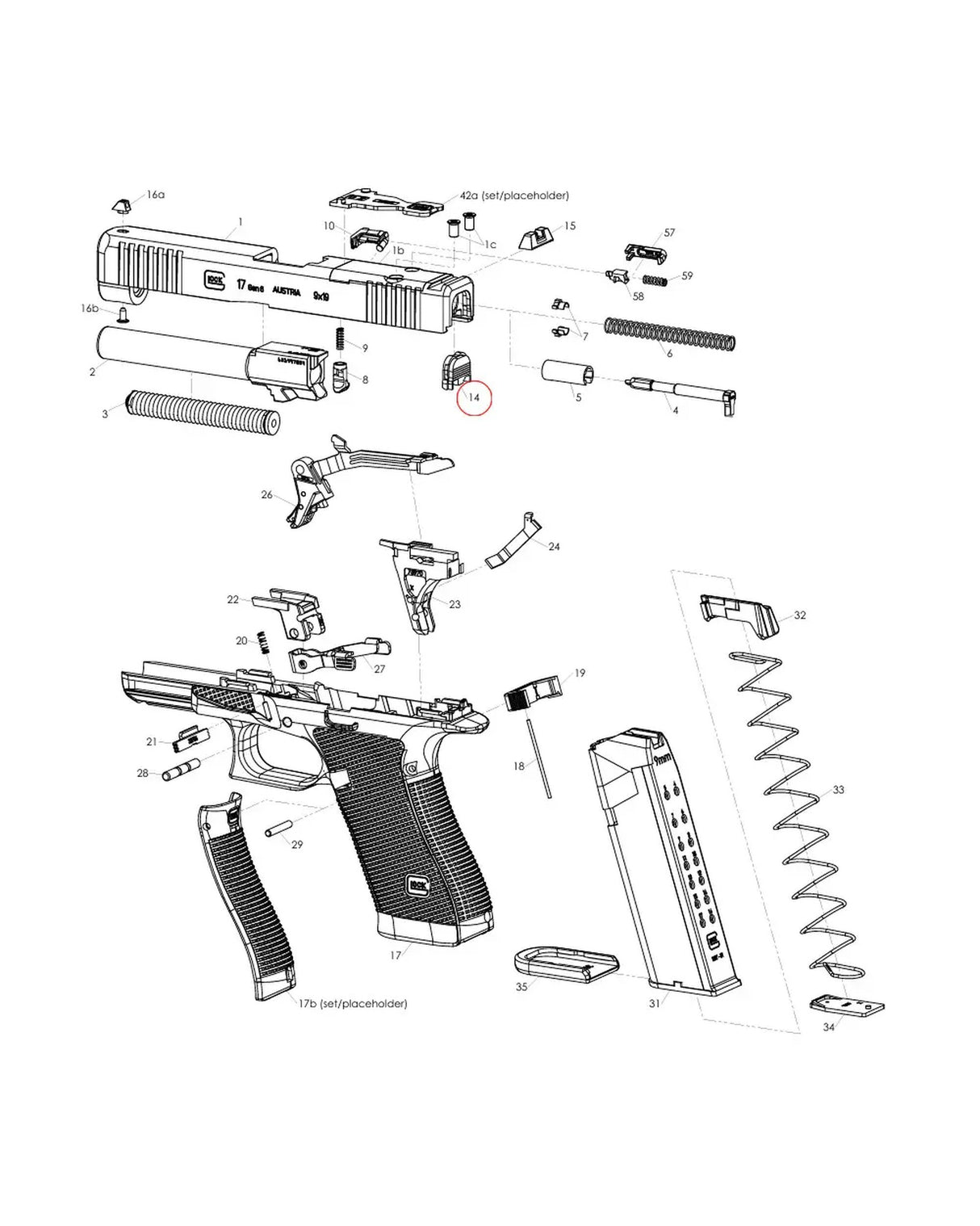Glock Gen 6 Explosionszeichnung, Deckplatte zum Verschlussstück Position 14