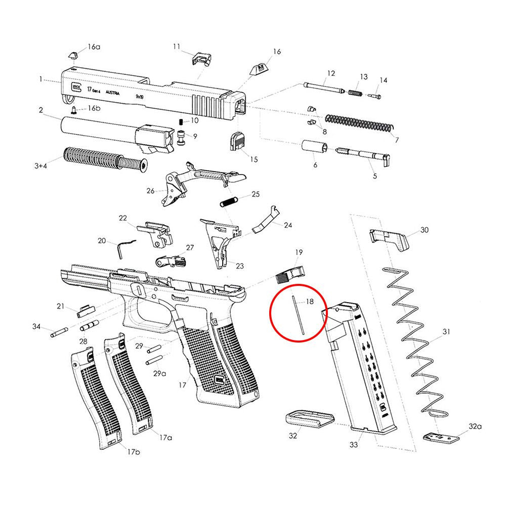 Glock Magazinhalterfeder Einbauposition in der Explosionszeichnung