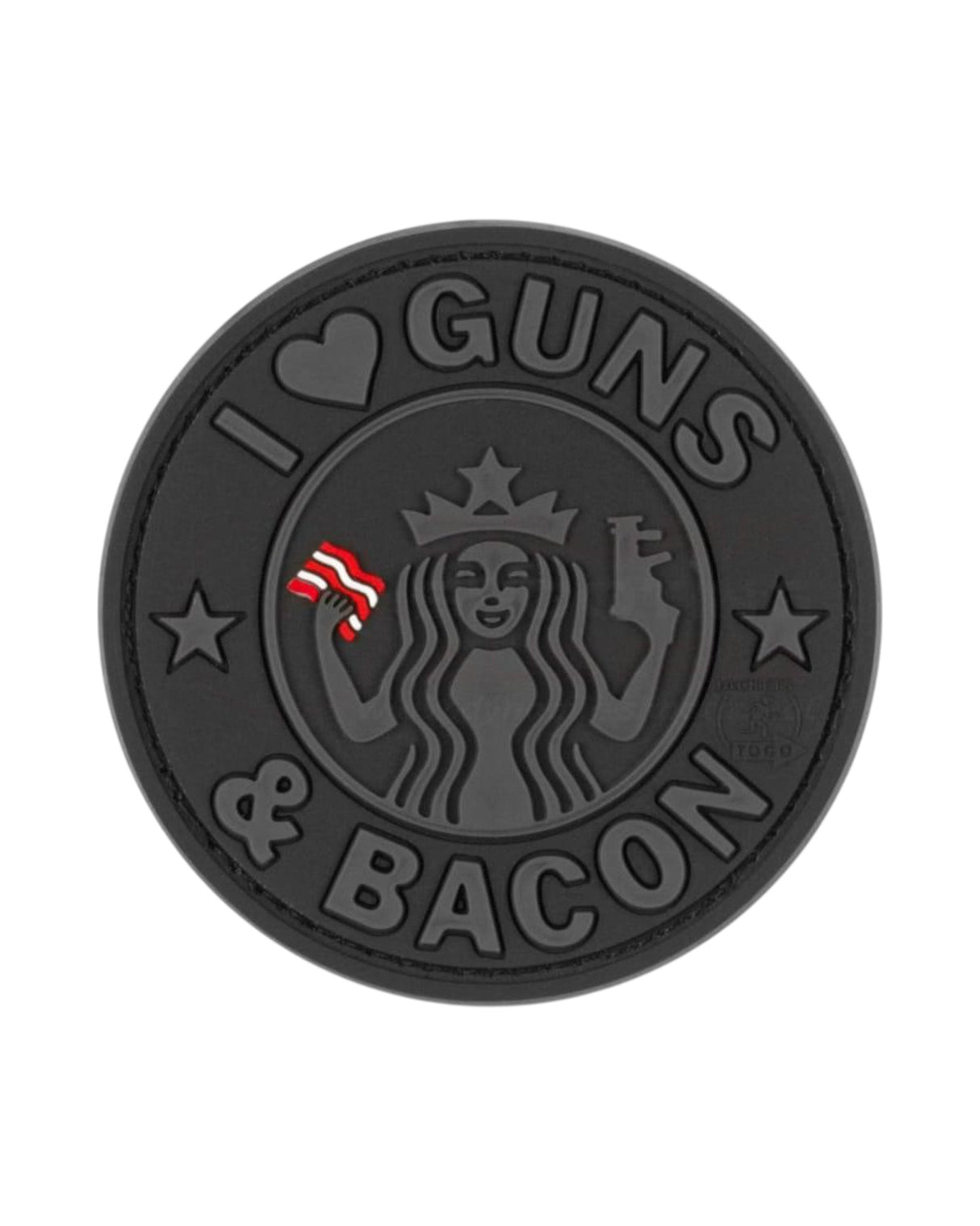 Rubber Patch I Love Guns and Bacon Gummipatch von JTG in Schwarz