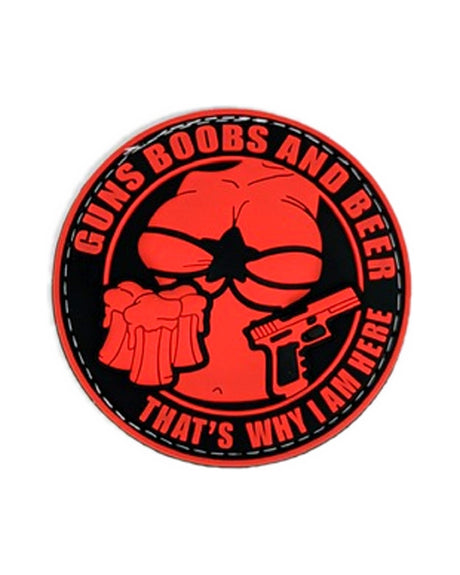 Rubber Patch GUNS BOOBS AND BEER Gummipatch von JTG in Schwarz/Rot