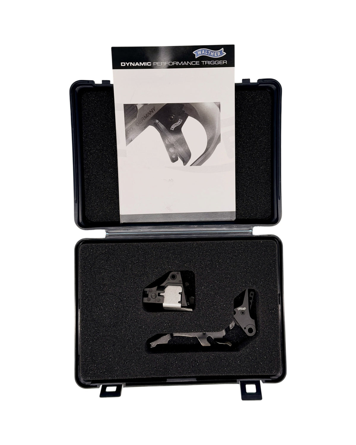 Walther Dynamic Performance Trigger Lieferumfang: Abzug mit Abzugsstange, Abzugsgehäuse und Beilage in Walther Box